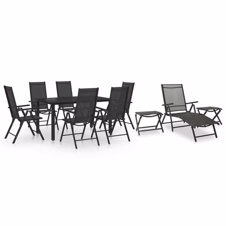 Berkfield Home 10 Piece Modern Rectangular Garden Dining Set in Black and Anthracite with Powder Coated Aluminium and Glass