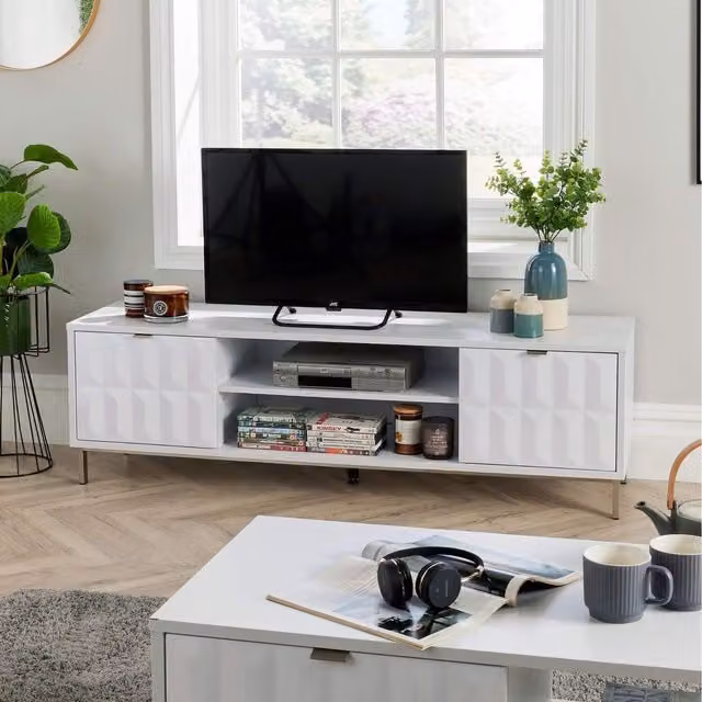 Home Source Siena 2 Door High Gloss TV Stand Storage Unit in White and Grey