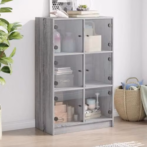 vidaXL Modern Highboard with Hinged Doors in Grey and Black, W/D/H: 68 x 37 x 109 cm – 2