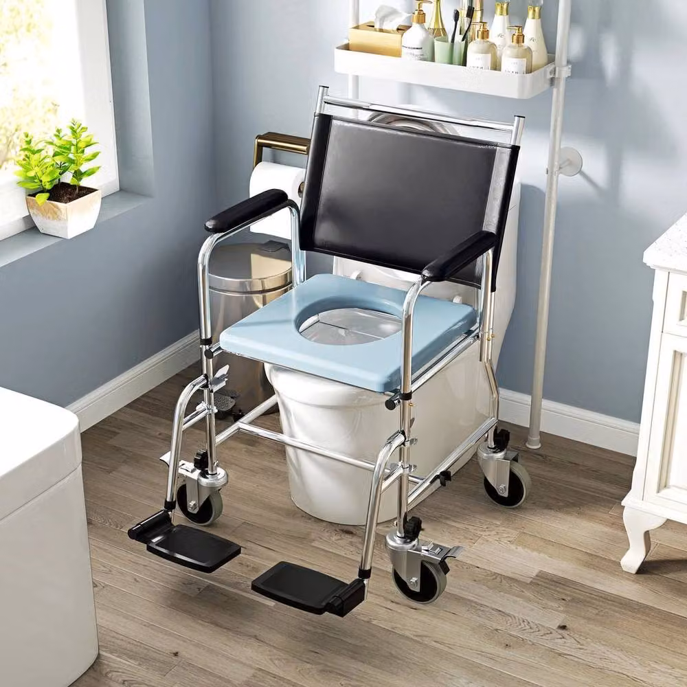 FORGEVIO Rolling Shower Chair with Wheels in Black – 4