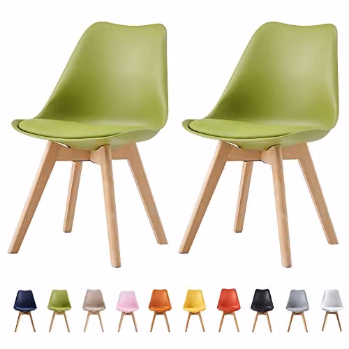 MCC Direct Set of 2 Retro Dining Chairs with Wooden Legs and Padded Green Synthetic Leather Cushions – 1