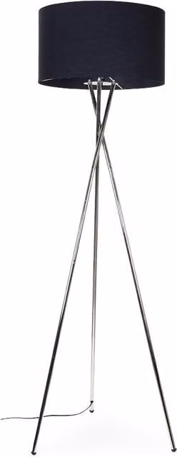 ValueLights Camden Tripod Floor Lamp in Brushed Chrome with Dark Navy Fabric Drum Shade and Bulb Included – 1