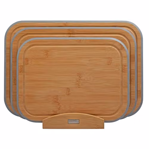 Cooks Professional 3 Piece Bamboo Chopping Board Set with Storage Stand in Grey and Brown