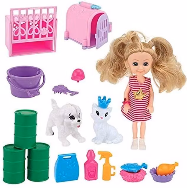 UMKYTOYS Baby Girl Doll and Pet Playset in Pink and Multicolour