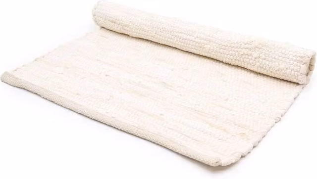 KDMD Handloom Cotton Rug in Beige and White, Woven Rectangular Ethnic Design