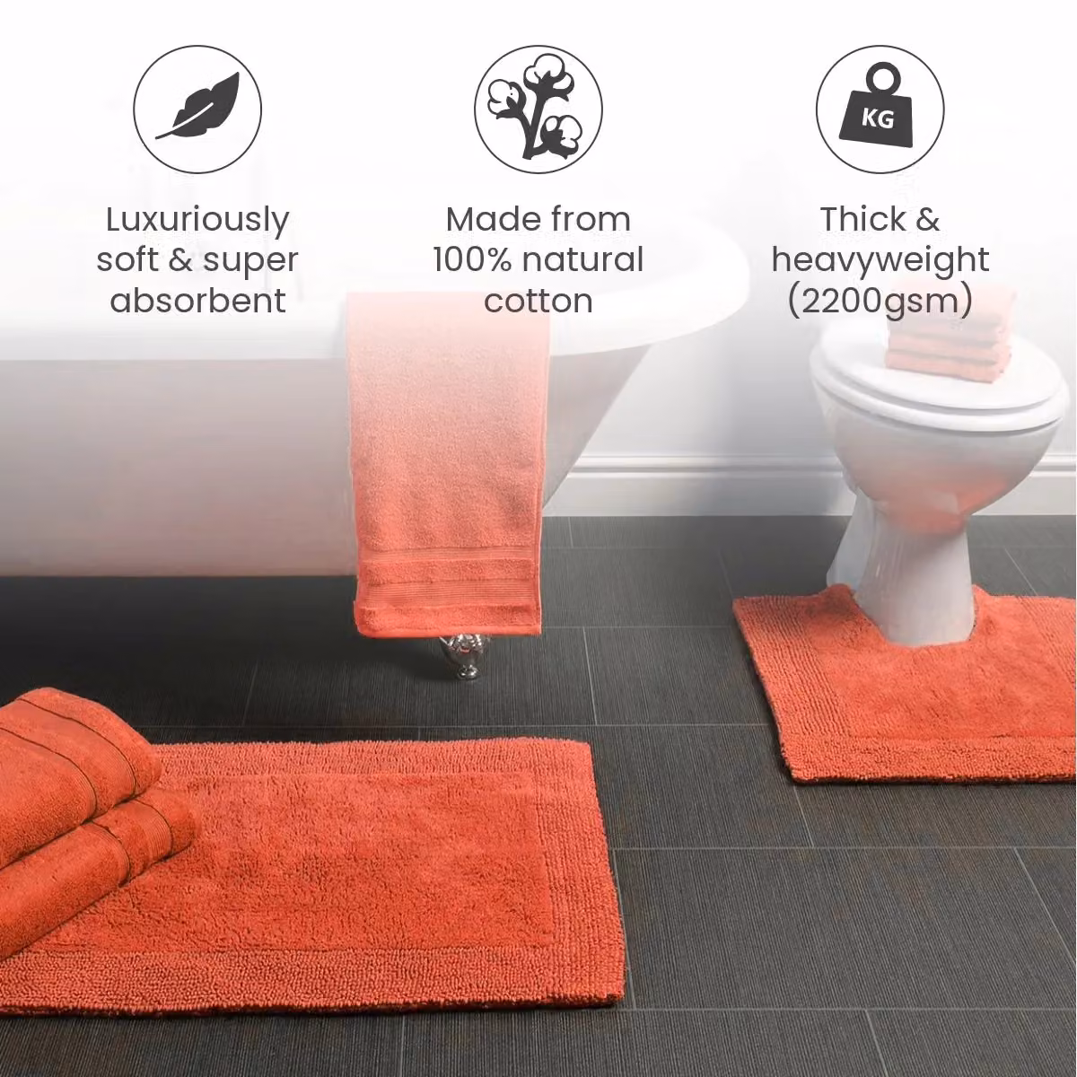 Allure Bath Fashions Elegance Reversible Heavyweight Cotton Bath Mat in Terracotta, W: 53 cm x D: 85 cm – 2