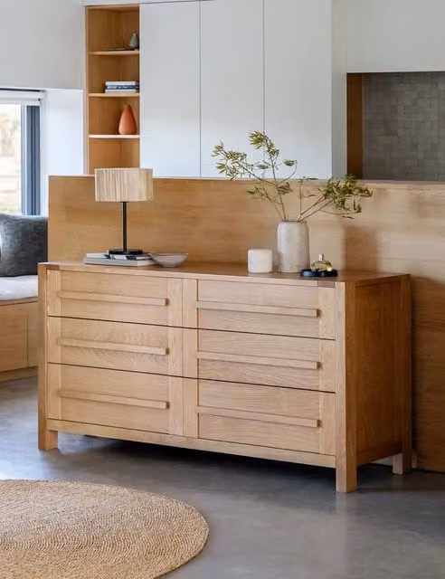 Gallery Direct Sonoma Wide 6 Drawer Chest in Natural Wood Finish with Soft Close Drawers