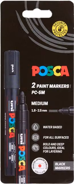 Pack of 2 Posca 5M Medium Bullet Tip Paint Markers in Black