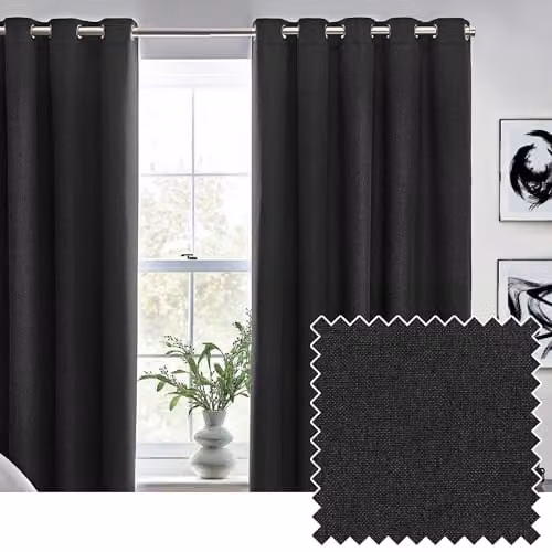 Riva Home Dawn Thermal Blackout Eyelet Curtains, Black, Width: 229 cm, Drop: 137 cm – 1