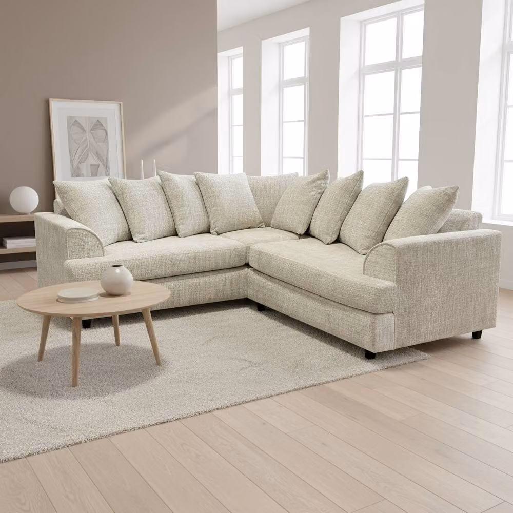 Abakus Direct Ferguson L-Shape Corner Sofa in Beige with Solid Wood Frame and Scatter Cushions – 2