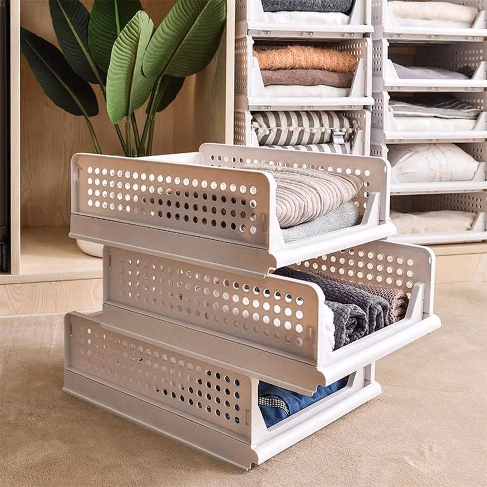 FORGEVIO 8-Piece Stacking Wardrobe Shelf Rack Storage Box Set in White – 3