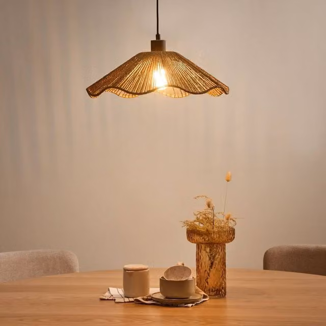 Wyld and Coco Natural Handmade Paper Pendant Lamp in Beige and Brown