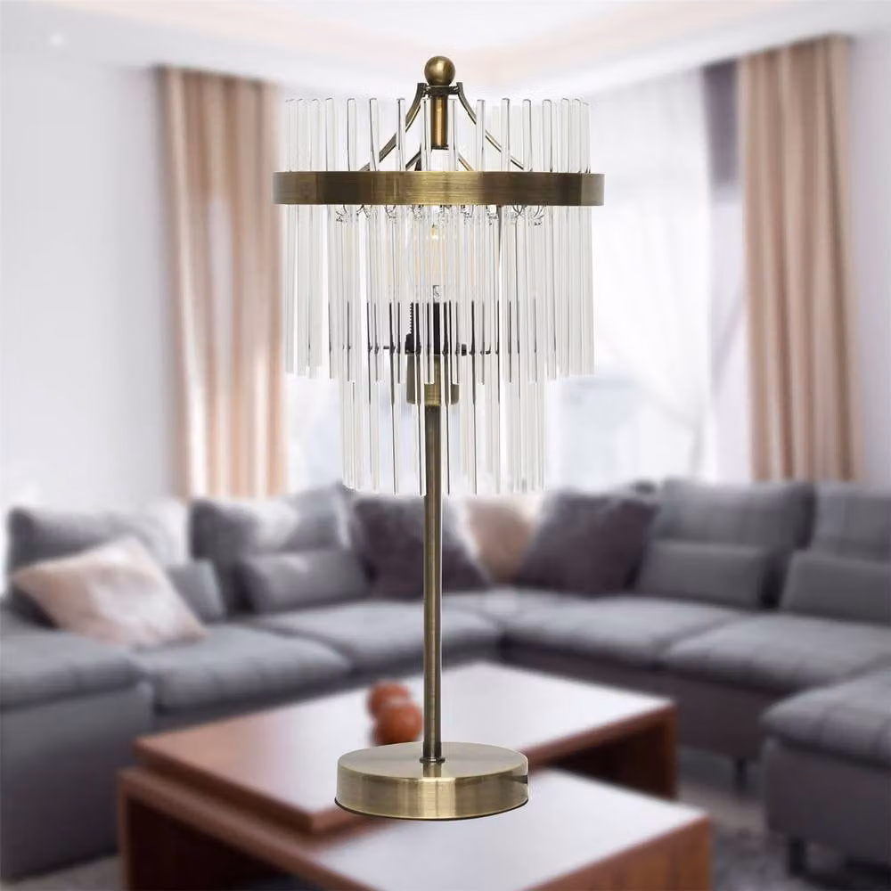 First Choice Lighting Georgia Table Lamp in Bronze and Antique Brass with Transparent Glass Rods – 2