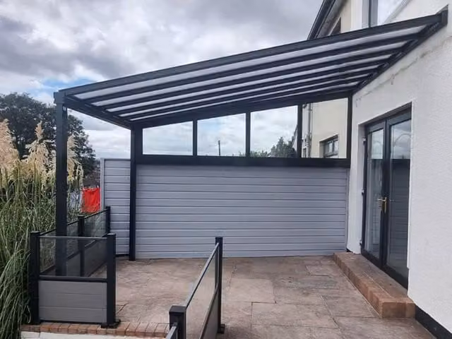 Milwood Group Simplicity 16 Aluminium Lean-to Pergola Veranda in Black, W: 400 cm, D: 100 cm