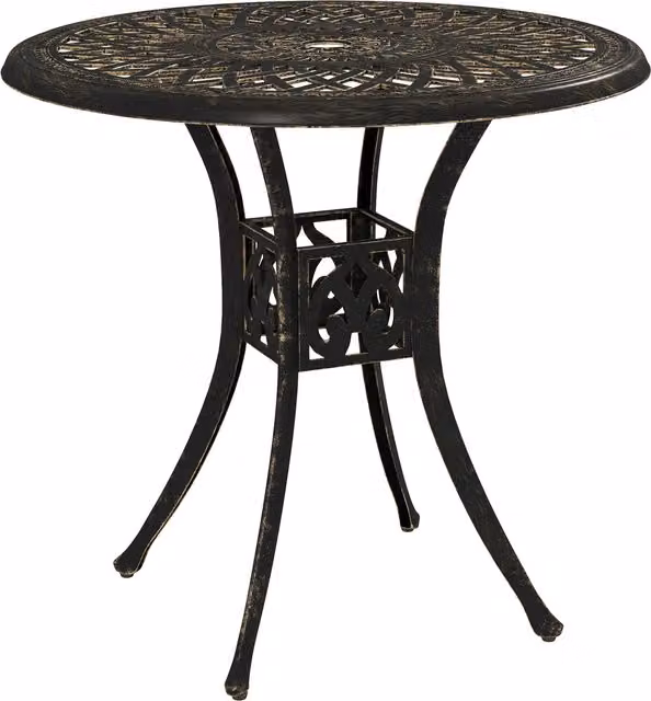 Outsunny Antique Cast Aluminium Round Garden Dining Table with Parasol Hole, Bronze Tone, Diameter: 78 cm – 1
