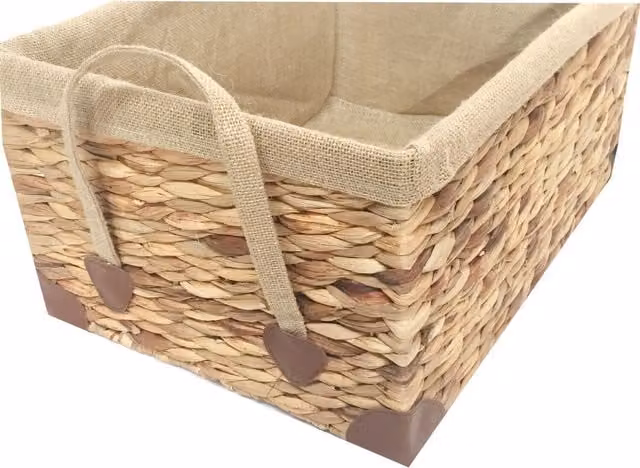 Topfurnishing Open Weave Rectangle Storage Basket with Handles in Yellow and Beige, Width: 35.5 cm