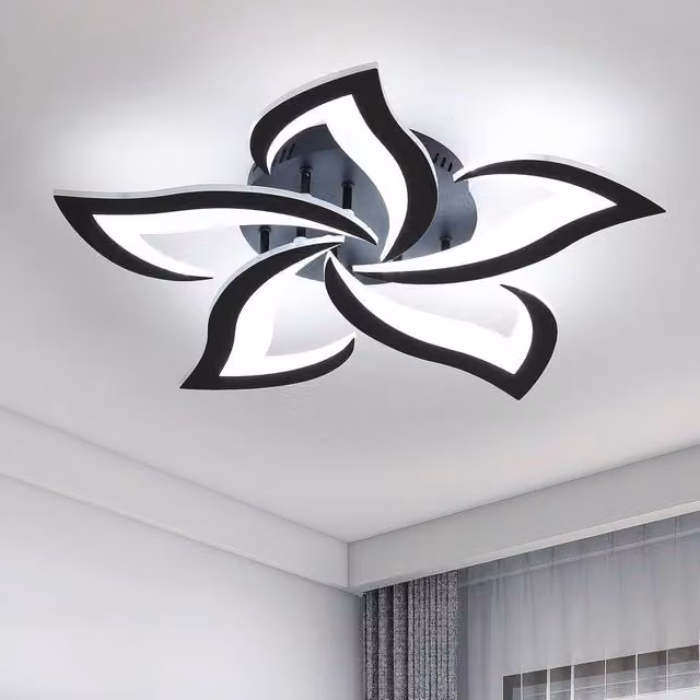 COMELY 60W LED Ceiling Light with Creative Petal Design in Black, 6500K Cool White