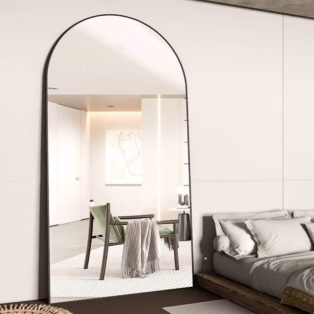 CASSILANDO Extra Large Arch Black Floor Mirror, Freestanding or Hanging, H 198 cm x W 96 cm x D 1.4 cm