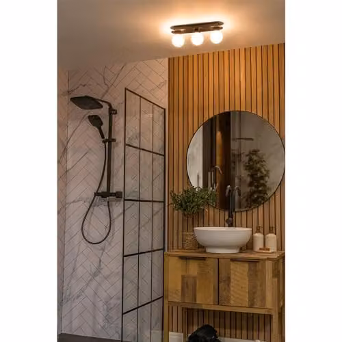 ValueLights Orbital 3 Way Matt Black Wall and Ceiling Light with Opal Glass Globe Shade and Cool White LED Bulb, IP44 Rated – 6