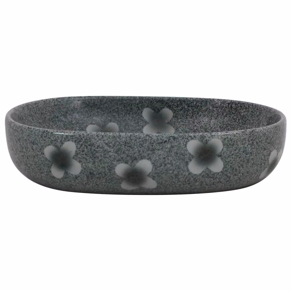 Berkfield Home Oval Ceramic Countertop Basin in Blue and Grey, W: 59 cm, D: 40 cm, H: 14 cm – 3