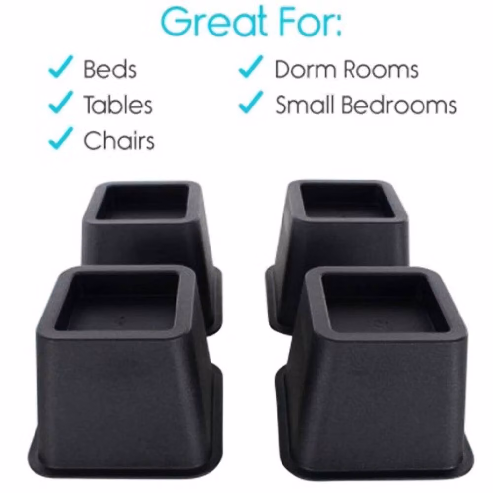 PAWNORA Black Plastic Bed Chair Risers Leg Lift Feet, 4 Pieces – 4