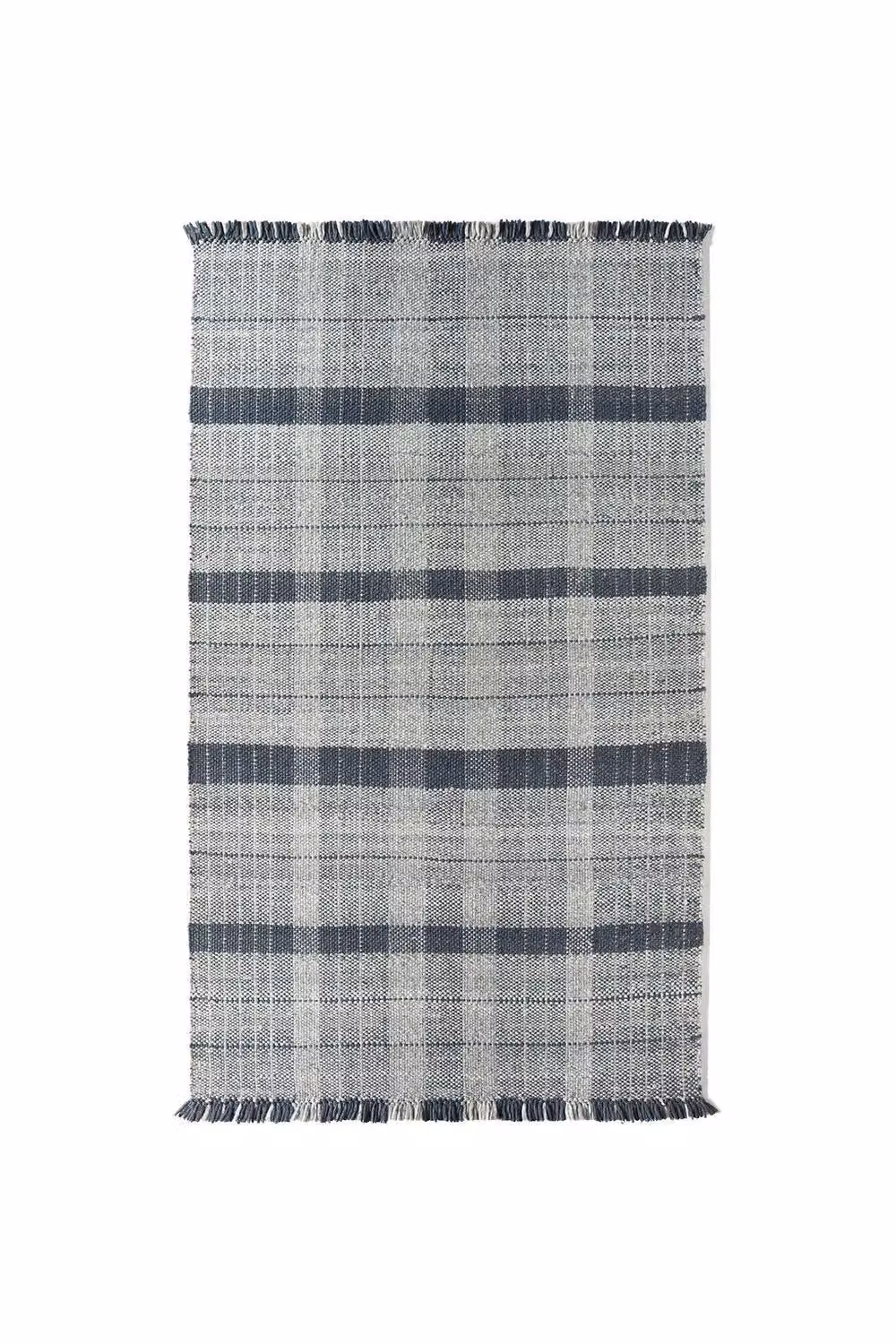 e-Rugs Highland Check Blue and Grey Geometric Pattern Flat Weave Runner, W: 80 cm, L: 150 cm – 2