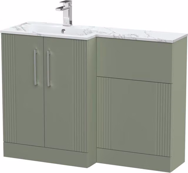 Balterley Belvide Green 2 Door Freestanding WC Vanity Unit with Carrera Stone Basin, Left Hand, Width: 110 cm