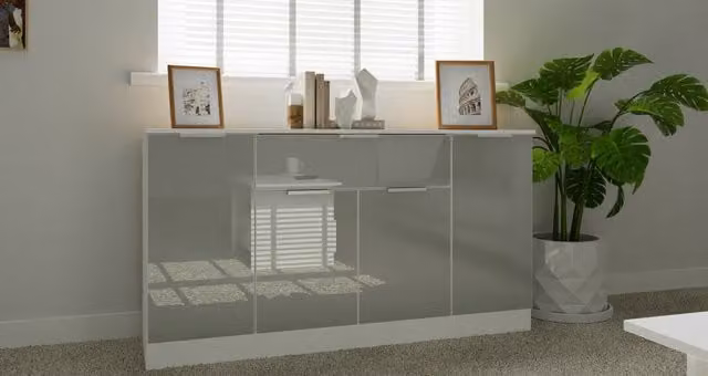 Ready Assembled 2 U Dover Mid Grey 4 Door 1 Drawer Wide Unit