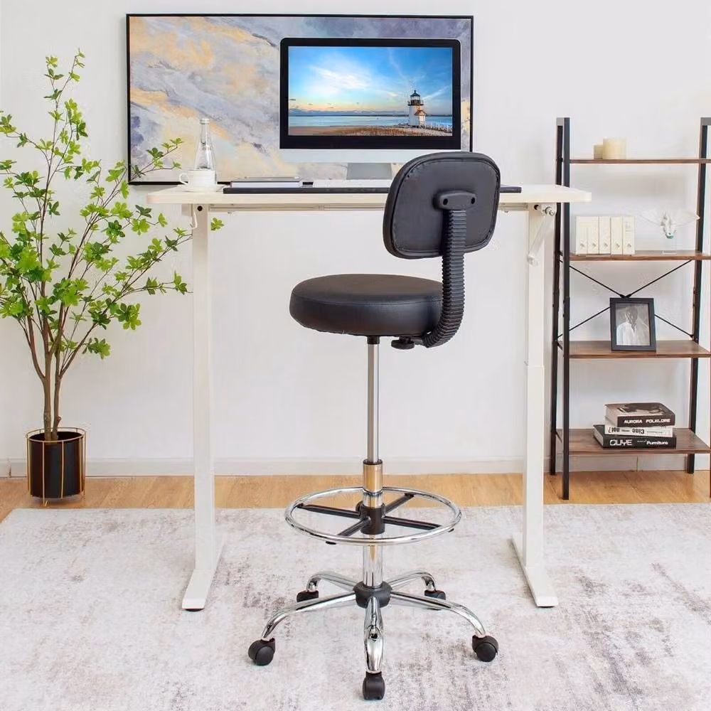 KORVIXA Ergonomic Drafting Chair in Black Faux Leather with Castors and Foot Ring – 2