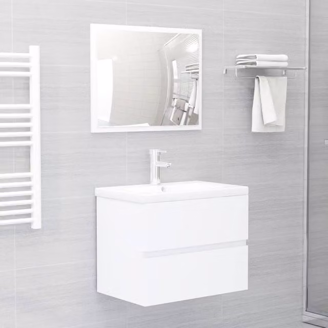 Berkfield Home Wall Mounted Bathroom Sink Cabinet in White, W/D/H: 60 x 38.5 x 45 cm