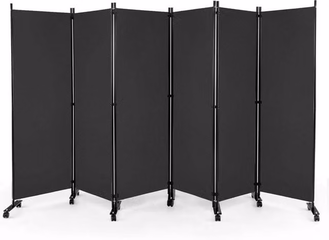EONLION 6 Panel Rolling Room Divider in Black, Width: 100 cm – 1