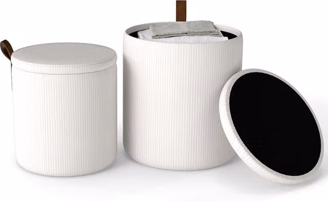 Costway Set of 2 Round Storage Ottomans in White