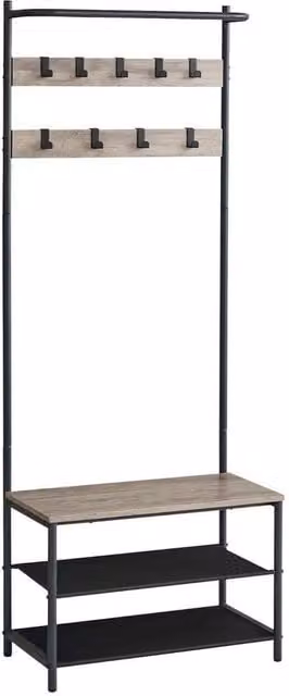 Kelvenix Hall Tree with Bench and Shoe Storage in Black and Beige, H 180 x W 90 x D 32.2 cm – 1