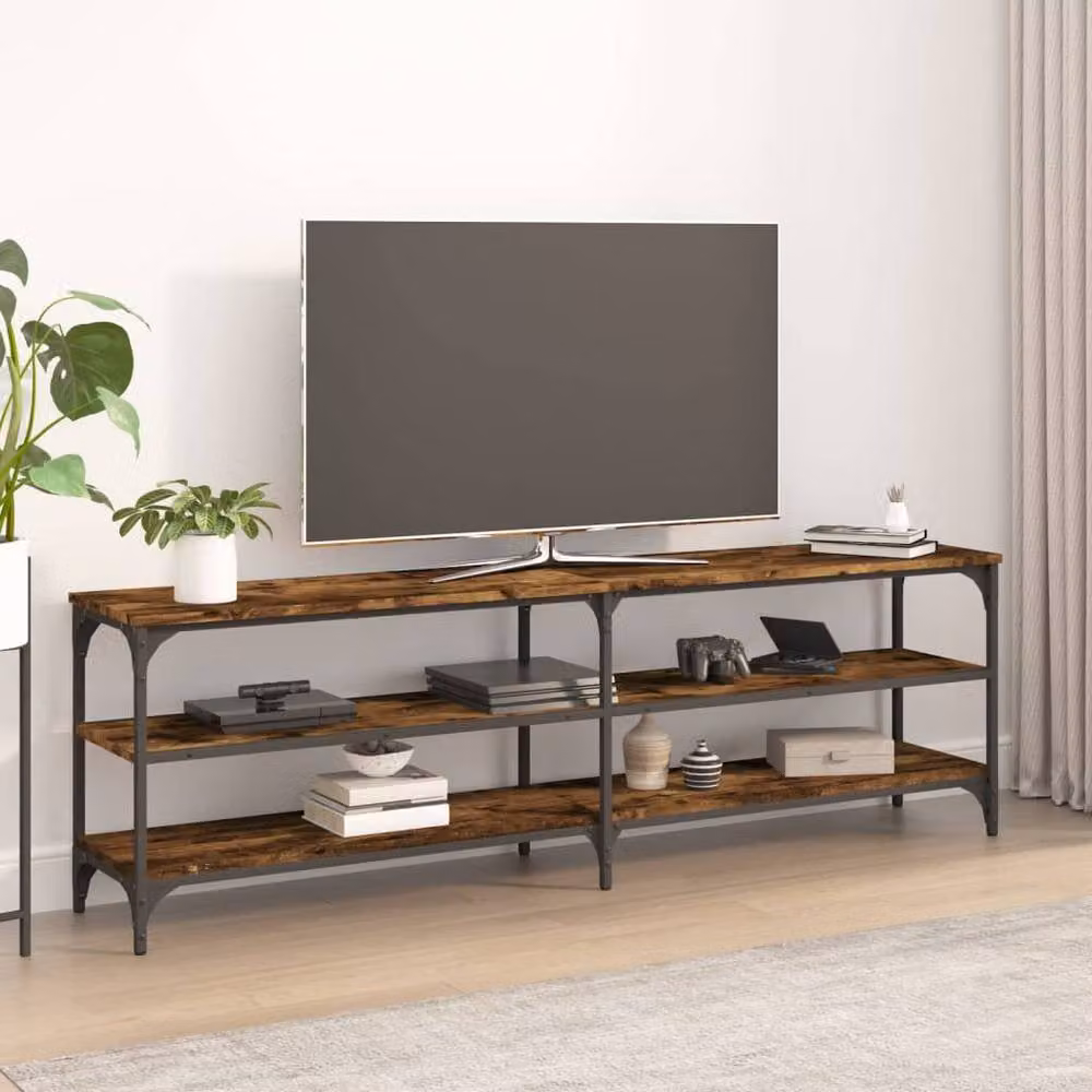 Berkfield Home Industrial TV Cabinet in Smoked Oak and Brown, W/D/H: 160 x 30 x 50 cm – 2