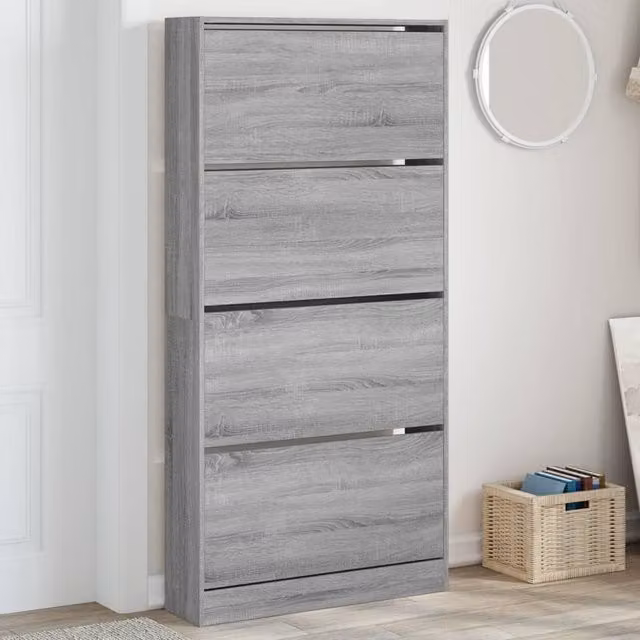 Berkfield Home Grey Modern Shoe Cabinet with 4 Tilting Compartments, W/D/H: 80 x 21 x 163.5 cm