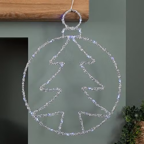 Samuel Alexander Silver Metal Tabletop Christmas Tree Ball with Twinkling Blue LEDs, Height: 49 cm – 2