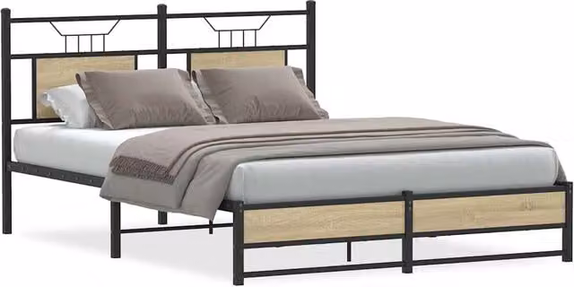 Berkfield Home King Size Bed Frame in Sonoma Oak and Brown Engineered Wood, W/D/H: 150 x 200 cm