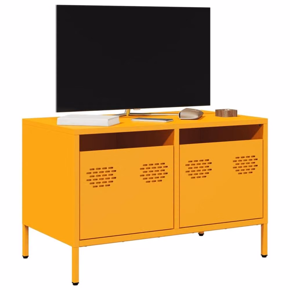 Berkfield Home TV Cabinet in Mustard Yellow, Cold-rolled Steel, W: 68 cm, D: 39 cm, H: 43.5 cm – 2