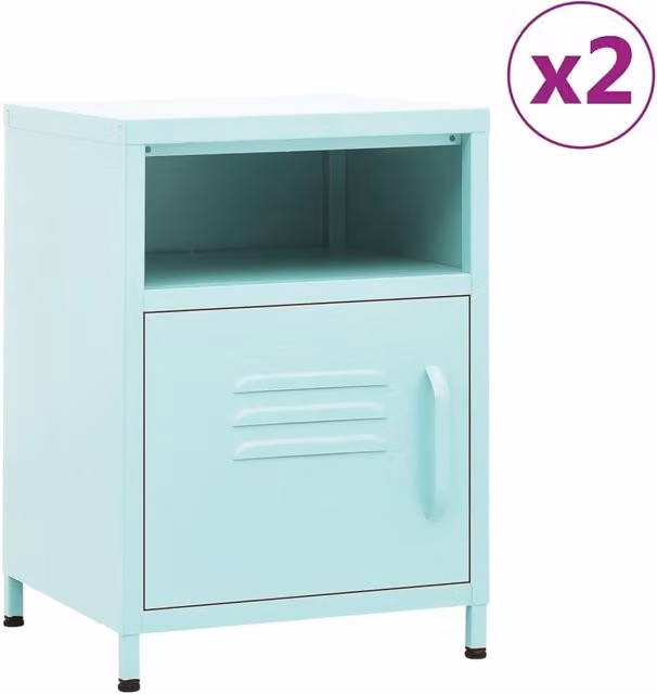 Berkfield Home Set of 2 Modern Metal Nightstands in Green, W/D/H: 35 x 35 x 51 cm
