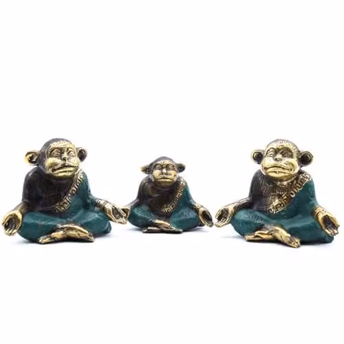 KDMD Set of 3 Gold and Multicolour Metal Yoga Monkey Figurine Decorations – 1