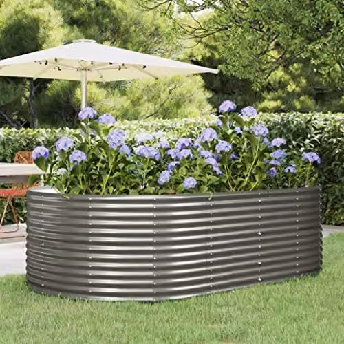 vidaXL Grey Galvanised Steel Raised Bed W: 140 cm, D: 140 cm, H: 68 cm – 2