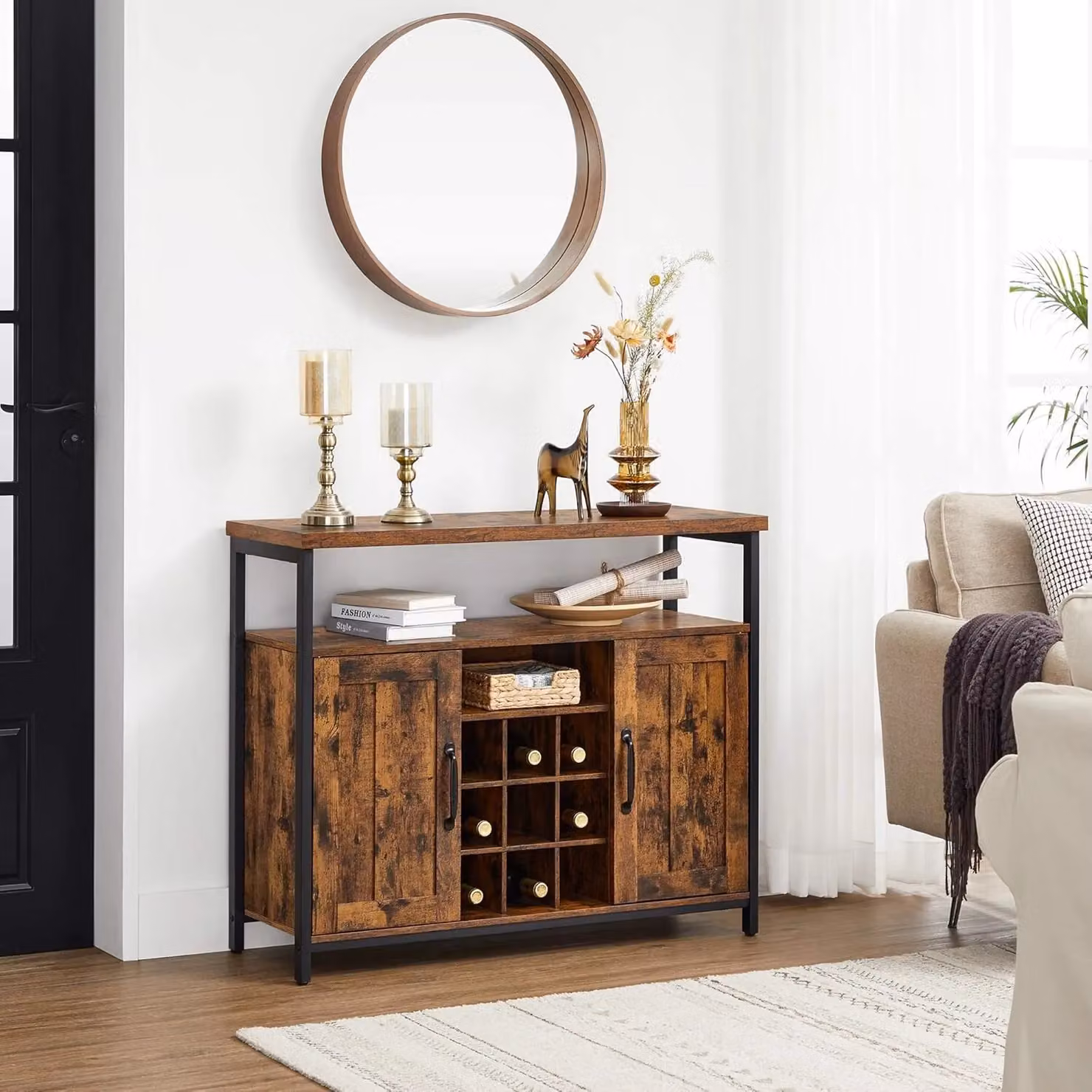 VASAGLE Industrial Sideboard Buffet Organising Cabinet with 2 Doors in Brown – 3