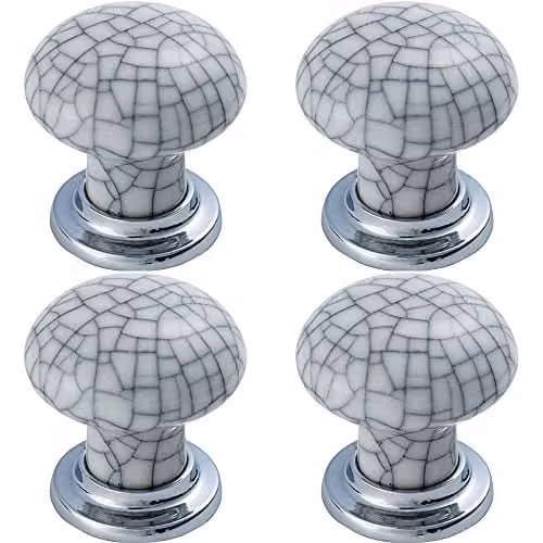 Loops 4 Pack Porcelain Mushroom Cupboard Door Knobs in Polished and Matt Chrome with White Ceramic Glaze – 1