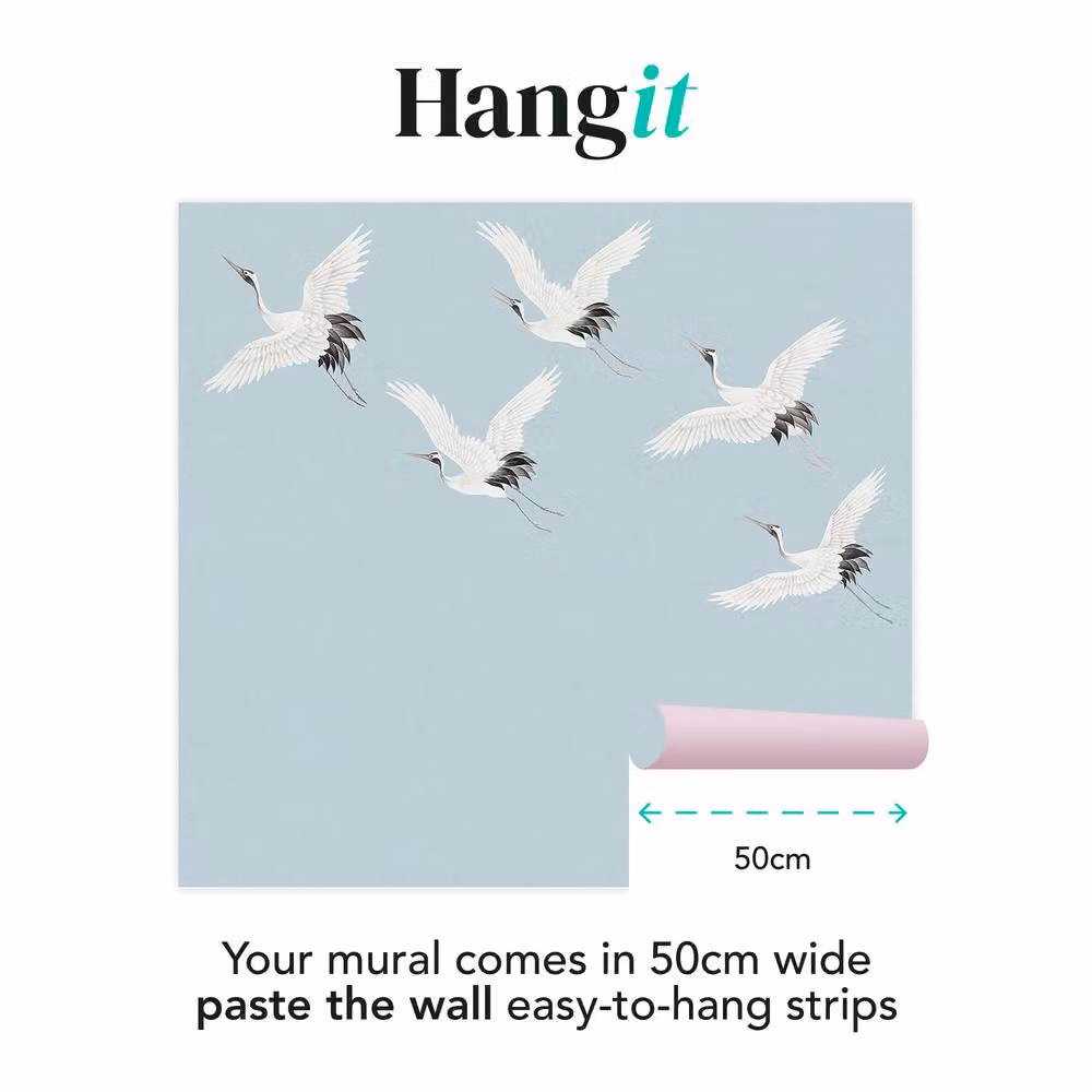 Superfresco Easy Cranes in Flight Pale Blue Modern Floral Wall Mural W: 3 m, H: 2.8 m – 2
