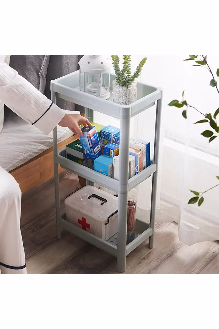 Living and Home 3-Tier Freestanding Plastic Corner Storage Rack in Blue for Bathroom and Kitchen