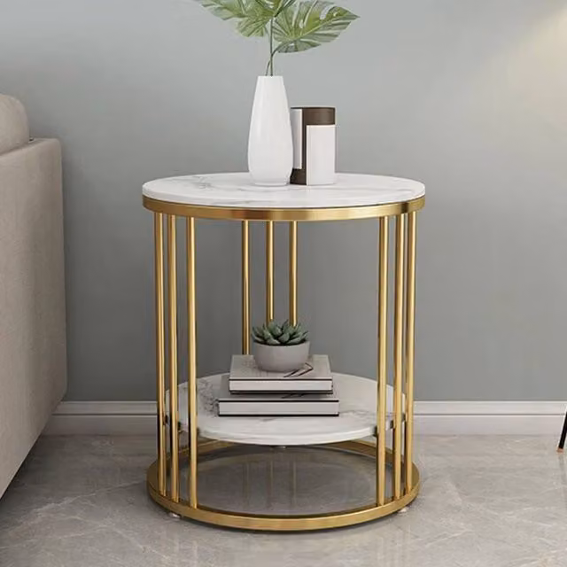 PAWNORA Elegant White Marble Round Coffee Table and Side Table