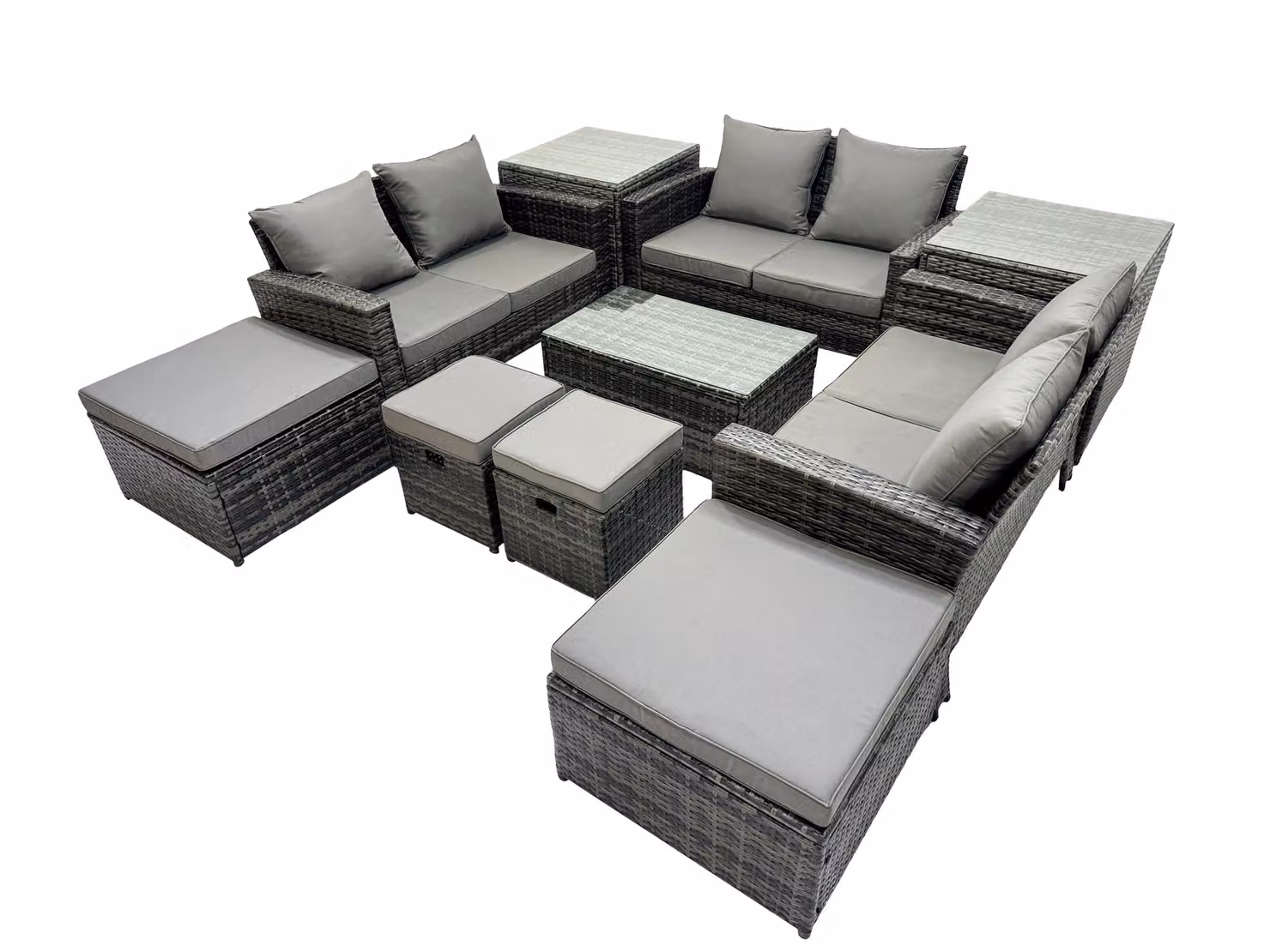 Fimous Lounge Double Seat Sofa Coffee Table Set with 2 Side Tables and 4 Stools in Dark Grey – 2