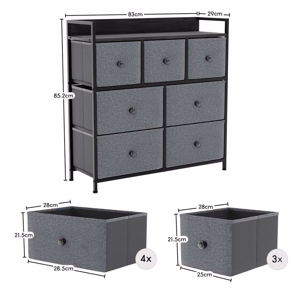 NESTLUNE 7 Drawer Chest of Drawers Dresser in Grey and Black, W: 100 cm – 2
