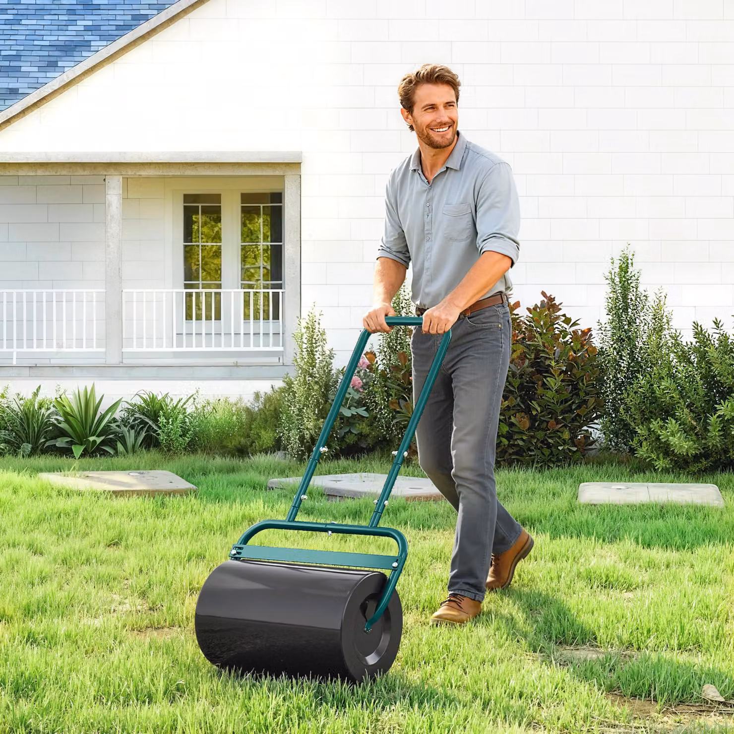 Outsunny 38L Fillable Cylinder Steel Lawn Roller in Dark Green – 2