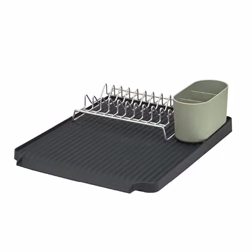 ReBorn Recycled Dish Rack with Drip Tray and Cutlery Holder in Sage Green and Charcoal Grey, W/D/H: 38.0 x 47.8 x 12.0 cm – 1
